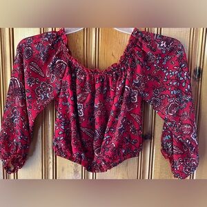 NWOT Speechless Boho Floral Red, Blue & White Women's Crop Top - Size M
